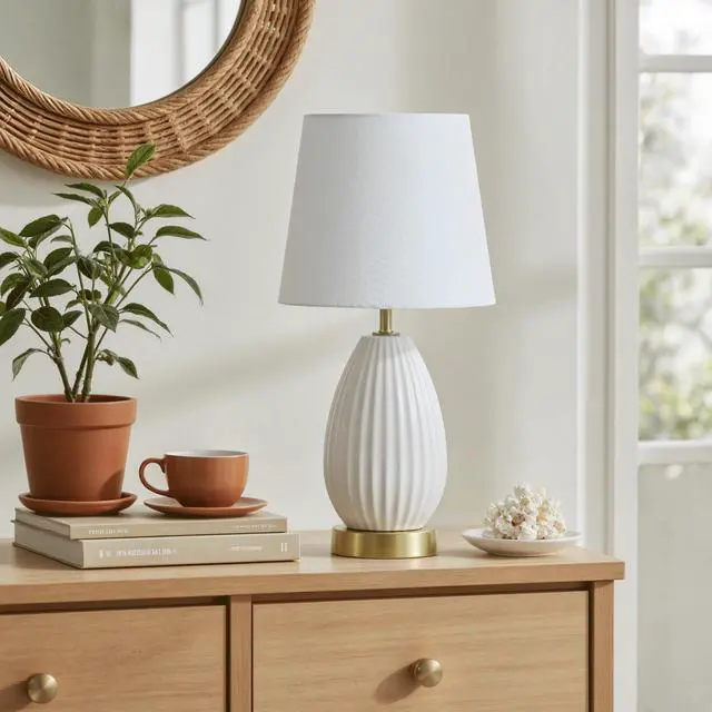 Alt view image 2 of 7 - 18-inch Set Of 2 Table Lamps, Antique Brass and White Finish, Rotary Switch, E26 Socket Bulb Not included (60W Max)