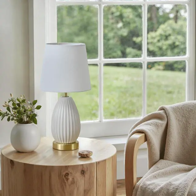 Alt view image 4 of 7 - 18-inch Set Of 2 Table Lamps, Antique Brass and White Finish, Rotary Switch, E26 Socket Bulb Not included (60W Max)