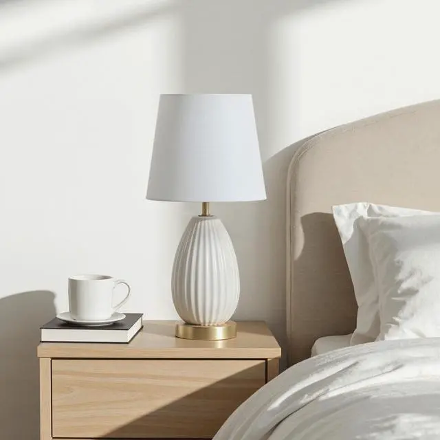 Alt view image 3 of 7 - 18-inch Set Of 2 Table Lamps, Antique Brass and White Finish, Rotary Switch, E26 Socket Bulb Not included (60W Max)