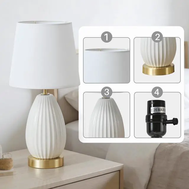 Alt view image 6 of 7 - 18-inch Set Of 2 Table Lamps, Antique Brass and White Finish, Rotary Switch, E26 Socket Bulb Not included (60W Max)