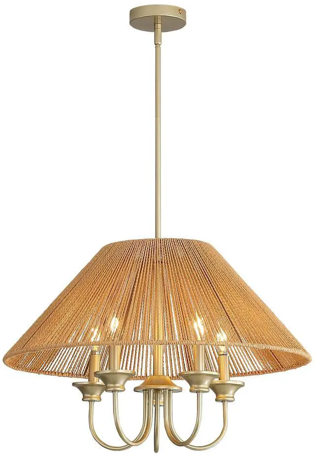 Main image of 15Cm Down Rod Pendant Light, Beige Paper Rope Lampshade with Iron, 12Cm Canopy, Boho Hanging Ceiling Light for Dining Room Kitchen Living Room