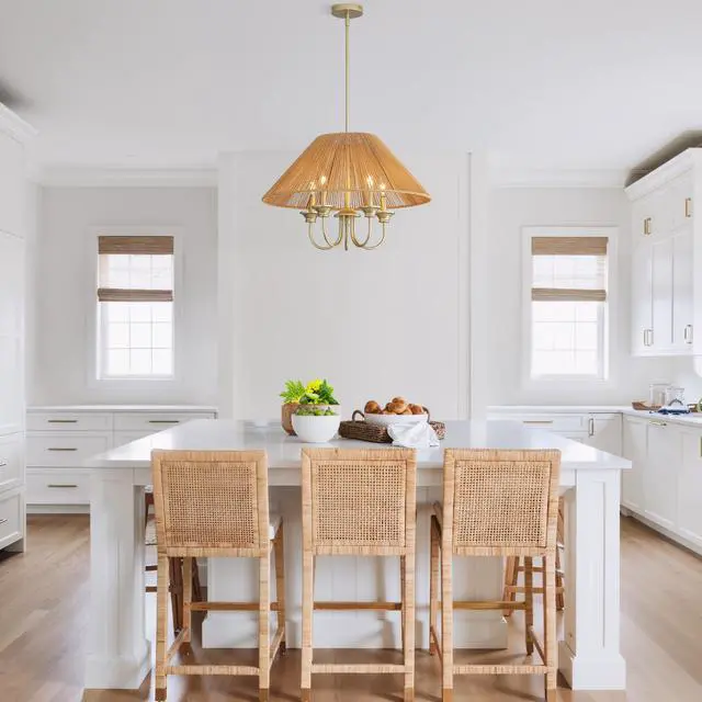 Alt view image 4 of 7 - 15Cm Down Rod Pendant Light, Beige Paper Rope Lampshade with Iron, 12Cm Canopy, Boho Hanging Ceiling Light for Dining Room Kitchen Living Room