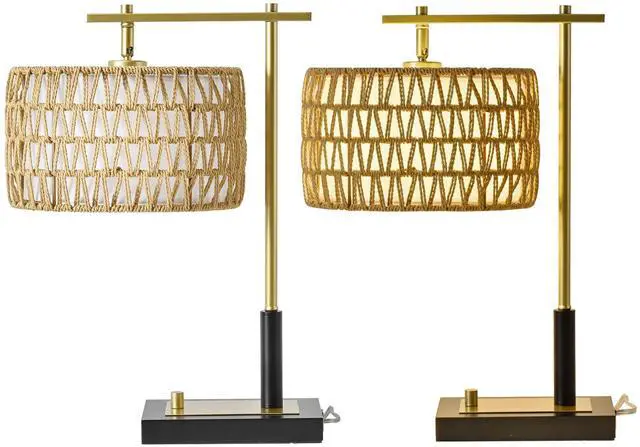 Main image of 19 inch Table Lamp Set Of 2 with Rope and White Fabric Lamp Shade for Bedroom & Living Room (Bulbs Not included)