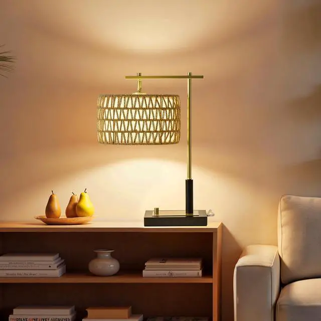 Alt view image 3 of 7 - 19 inch Table Lamp Set Of 2 with Rope and White Fabric Lamp Shade for Bedroom & Living Room (Bulbs Not included)