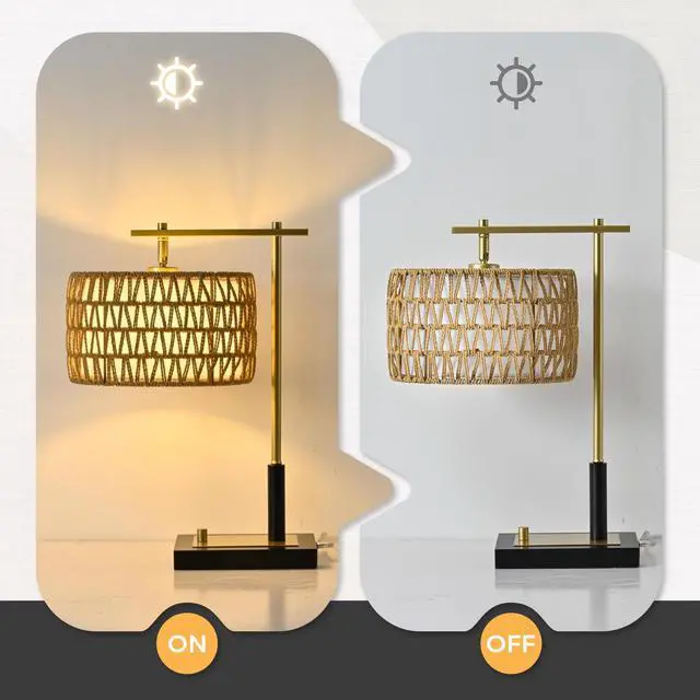 Alt view image 5 of 7 - 19 inch Table Lamp Set Of 2 with Rope and White Fabric Lamp Shade for Bedroom & Living Room (Bulbs Not included)