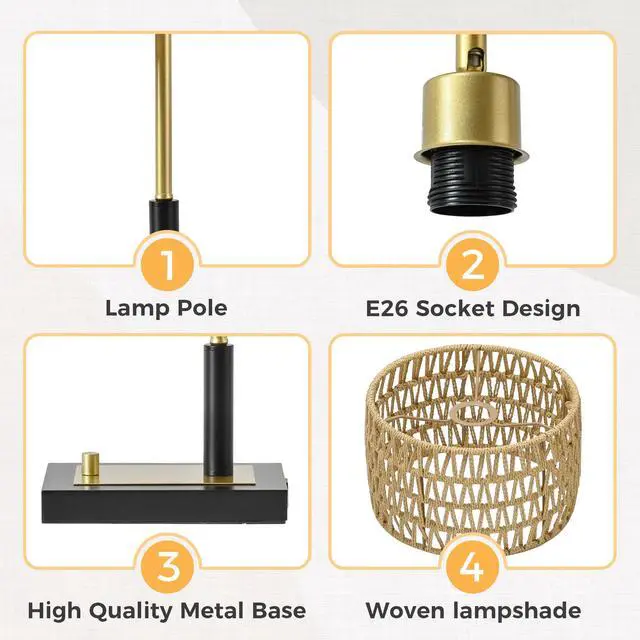 Alt view image 6 of 7 - 19 inch Table Lamp Set Of 2 with Rope and White Fabric Lamp Shade for Bedroom & Living Room (Bulbs Not included)