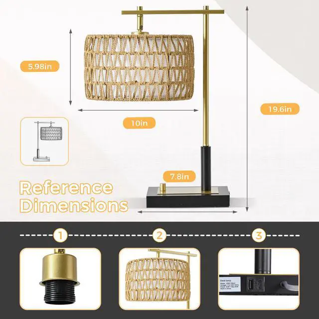 Alt view image 7 of 7 - 19 inch Table Lamp Set Of 2 with Rope and White Fabric Lamp Shade for Bedroom & Living Room (Bulbs Not included)