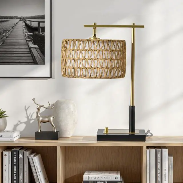 Alt view image 2 of 7 - 19 inch Table Lamp Set Of 2 with Rope and White Fabric Lamp Shade for Bedroom & Living Room (Bulbs Not included)