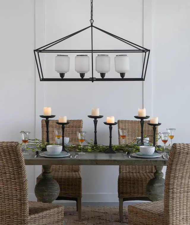 Main image of 41.7x14.2x23.8" Iron Chandelier, Sleek industrial Style Hanging Light Fixture for Kitchen Dining Room Foyer Entryway, Bulb Not included