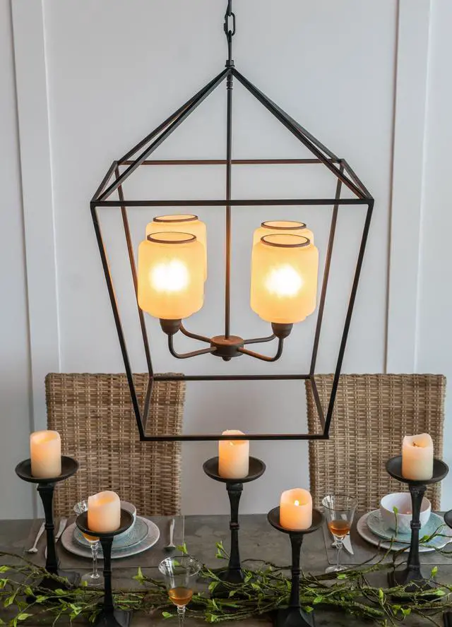 Alt view image 7 of 7 - 21.7x21.7x33.5 " Iron Chandelier, Sleek industrial Style Hanging Light Fixture for Kitchen Dining Room Foyer Entryway, Bulb Not included