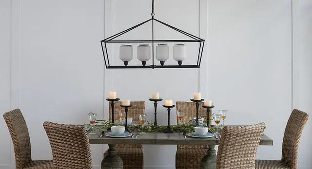Alt view image 6 of 7 - 41.7x14.2x23.8" Iron Chandelier, Sleek industrial Style Hanging Light Fixture for Kitchen Dining Room Foyer Entryway, Bulb Not included