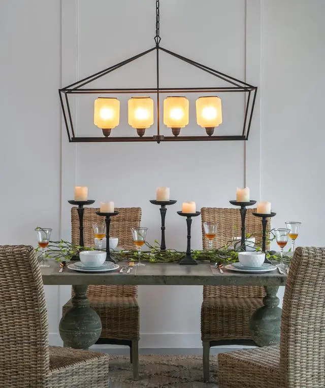 Alt view image 7 of 7 - 41.7x14.2x23.8" Iron Chandelier, Sleek industrial Style Hanging Light Fixture for Kitchen Dining Room Foyer Entryway, Bulb Not included