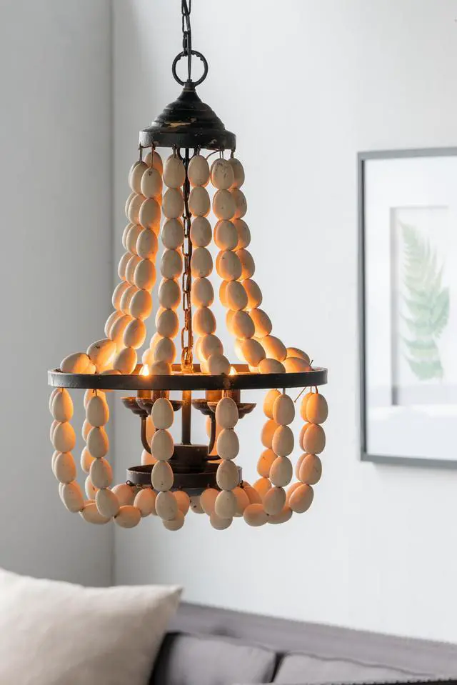 Main image of D18.9x33.1" Large Beaded 4-Light Chandelier, Vintage Style Hanging Light Fixture for Kitchen Dining Room Foyer Entryway, Bulb Not included