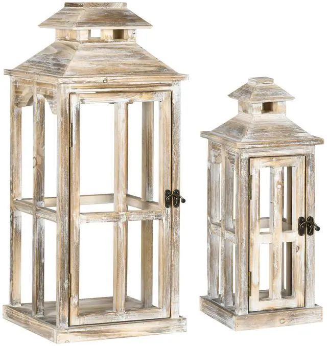 Main image of 2 Pack 28"/20" Large Rustic Wooden Lantern Decorative, indoor/Outdoor Lantern for Home Décor (No Glass), Natural