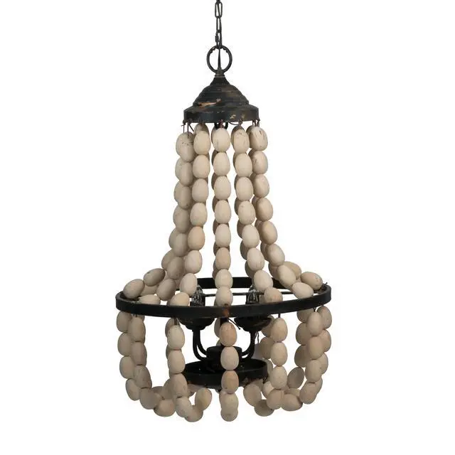 Alt view image 2 of 7 - D18.9x33.1" Large Beaded 4-Light Chandelier, Vintage Style Hanging Light Fixture for Kitchen Dining Room Foyer Entryway, Bulb Not included