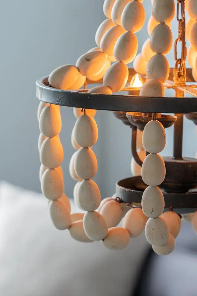 Alt view image 5 of 7 - D18.9x33.1" Large Beaded 4-Light Chandelier, Vintage Style Hanging Light Fixture for Kitchen Dining Room Foyer Entryway, Bulb Not included