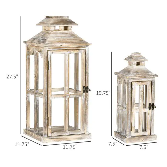Alt view image 7 of 7 - 2 Pack 28"/20" Large Rustic Wooden Lantern Decorative, indoor/Outdoor Lantern for Home Décor (No Glass), Natural