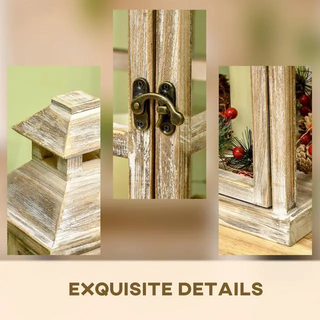 Alt view image 5 of 7 - 2 Pack 28"/20" Large Rustic Wooden Lantern Decorative, indoor/Outdoor Lantern for Home Décor (No Glass), Natural