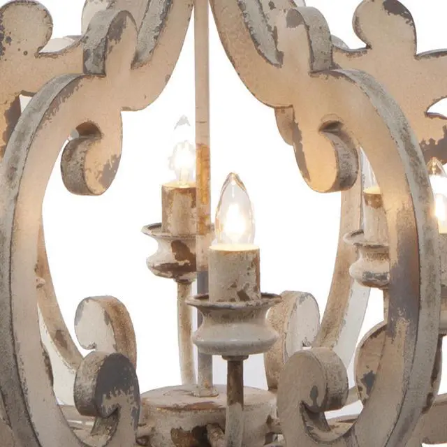 Alt view image 3 of 5 - 21 inch 6 Light Chandelier, Carved Wood Frame, Classic, Vintage, White