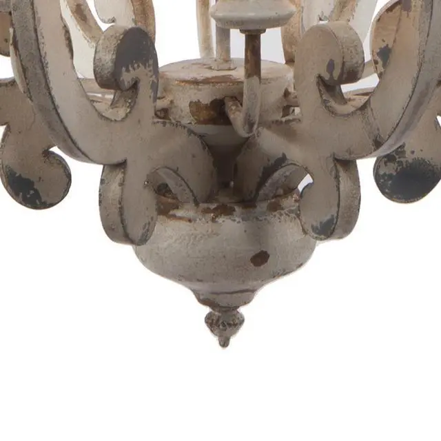 Alt view image 2 of 5 - 21 inch 6 Light Chandelier, Carved Wood Frame, Classic, Vintage, White