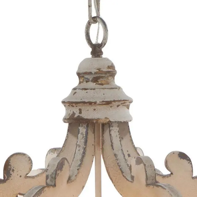 Alt view image 4 of 5 - 21 inch 6 Light Chandelier, Carved Wood Frame, Classic, Vintage, White
