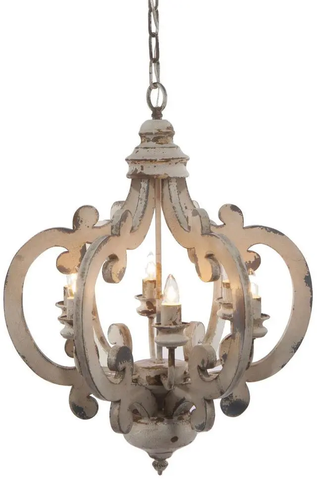 Main image of 21 inch 6 Light Chandelier, Carved Wood Frame, Classic, Vintage, White
