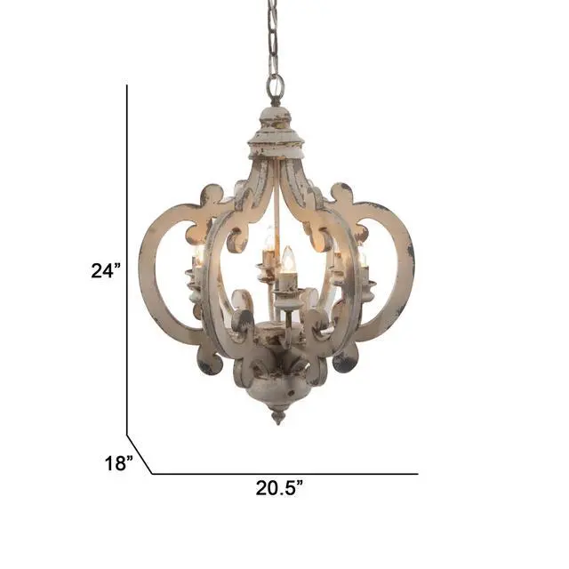 Alt view image 5 of 5 - 21 inch 6 Light Chandelier, Carved Wood Frame, Classic, Vintage, White