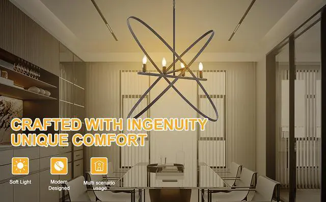 Alt view image 2 of 7 - 29"L x 15"W x 37.5"H 4 Led Matte Black Atom Brass Metal Pendant