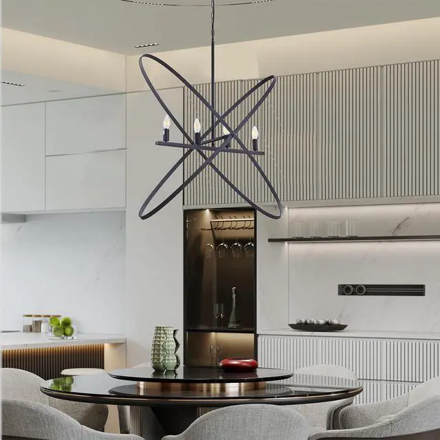 Alt view image 3 of 7 - 29"L x 15"W x 37.5"H 4 Led Matte Black Atom Brass Metal Pendant