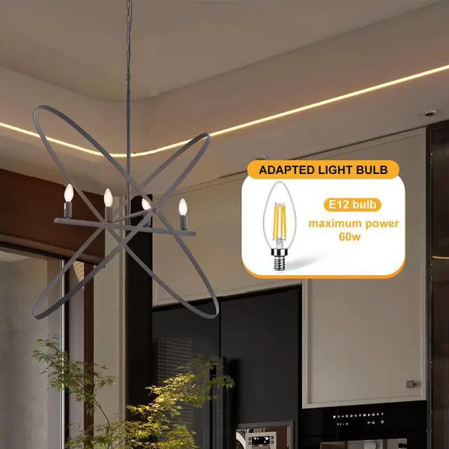 Alt view image 5 of 7 - 29"L x 15"W x 37.5"H 4 Led Matte Black Atom Brass Metal Pendant