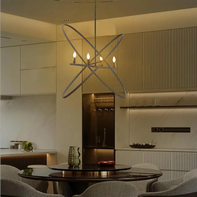 Alt view image 6 of 7 - 29"L x 15"W x 37.5"H 4 Led Matte Black Atom Brass Metal Pendant
