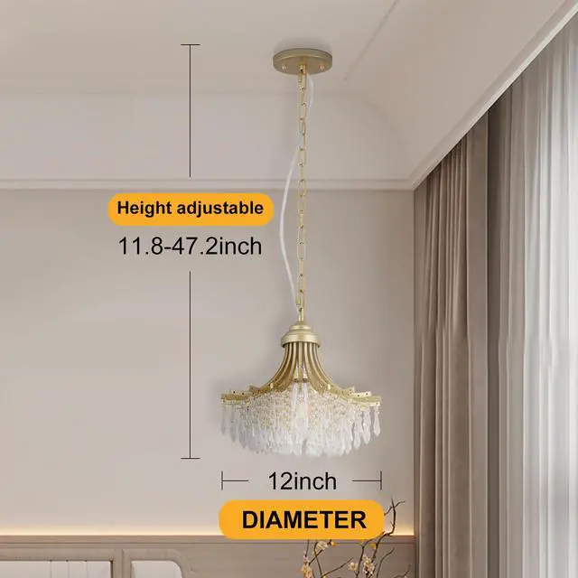 Alt view image 4 of 7 - 11.75" Dia x 10" H Single Bulb Matte Gold Glass Fan Shape Pendant Chandelier