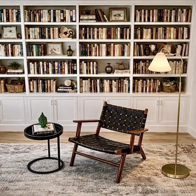 Alt view image 7 of 7 - Majestic Brass Ring Base Curved Floor Lamp with Triangle White Drum Shade