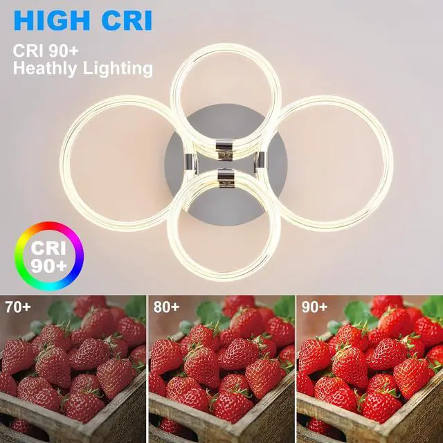 Alt view image 4 of 7 - Modern Led Ceiling Light, Flush Mount Ceiling Light with Dimmable Remote Control, 6Rings Acrylic Ceiling Light Fixture for Bedroom, Living Room, Kitchen, Office Lamps (4 Heads)