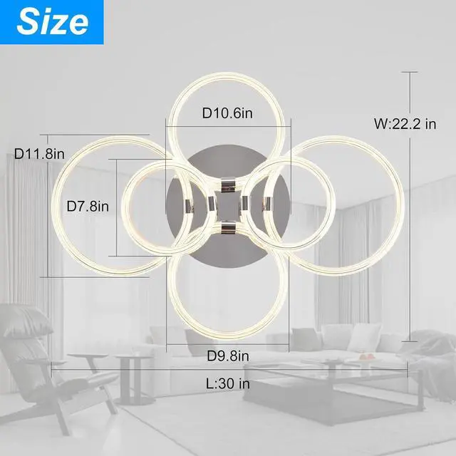 Alt view image 2 of 7 - Modern Led Ceiling Light, Flush Mount Ceiling Light with Dimmable Remote Control, 6Rings Acrylic Ceiling Light Fixture for Bedroom, Living Room, Kitchen, Office Lamps (6 Heads)
