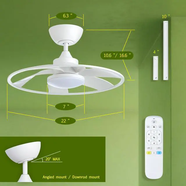 Alt view image 3 of 7 - Light Pro 22 in. Led indoor Matt White Smart Ceiling Fan with Dc Motor