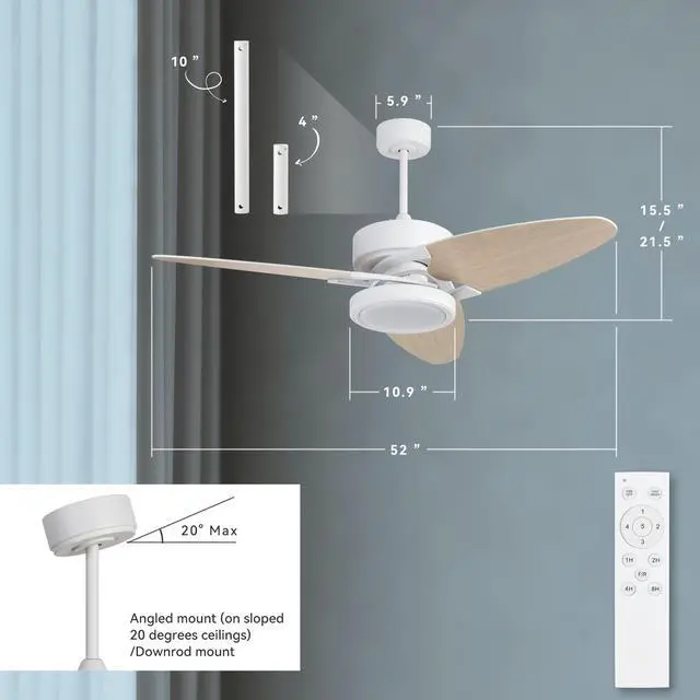 Alt view image 3 of 6 - Light Pro 52 in. Led indoor White Smart Ceiling Fan with Remote Control