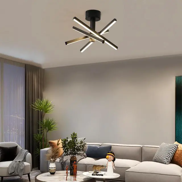 Alt view image 2 of 7 - 12 inch Modern Led Ceiling Light, Geometric Starburst Design with Black Finish for Living Room, Bedroom, and Hallways