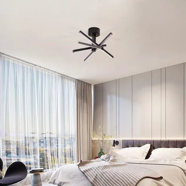 Alt view image 4 of 7 - 12 inch Modern Led Ceiling Light, Geometric Starburst Design with Black Finish for Living Room, Bedroom, and Hallways