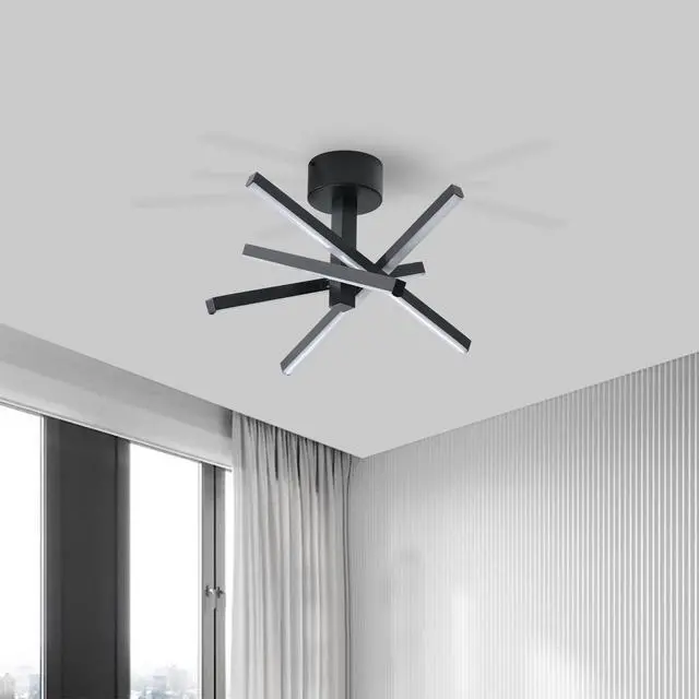 Alt view image 5 of 7 - 12 inch Modern Led Ceiling Light, Geometric Starburst Design with Black Finish for Living Room, Bedroom, and Hallways