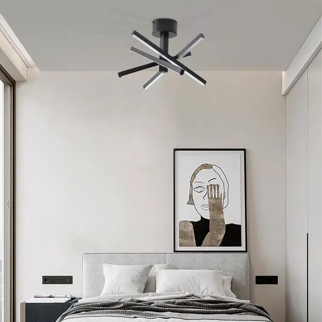Alt view image 3 of 7 - 12 inch Modern Led Ceiling Light, Geometric Starburst Design with Black Finish for Living Room, Bedroom, and Hallways