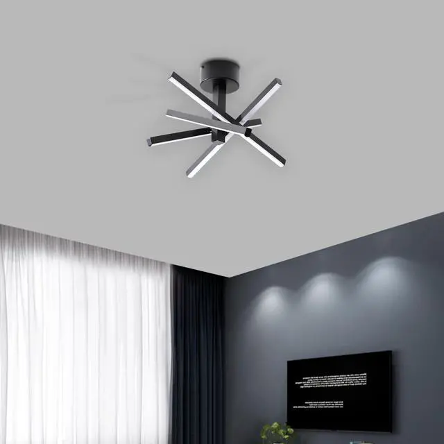 Alt view image 6 of 7 - 12 inch Modern Led Ceiling Light, Geometric Starburst Design with Black Finish for Living Room, Bedroom, and Hallways