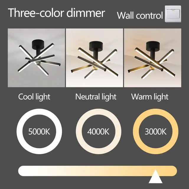 Alt view image 7 of 7 - 12 inch Modern Led Ceiling Light, Geometric Starburst Design with Black Finish for Living Room, Bedroom, and Hallways