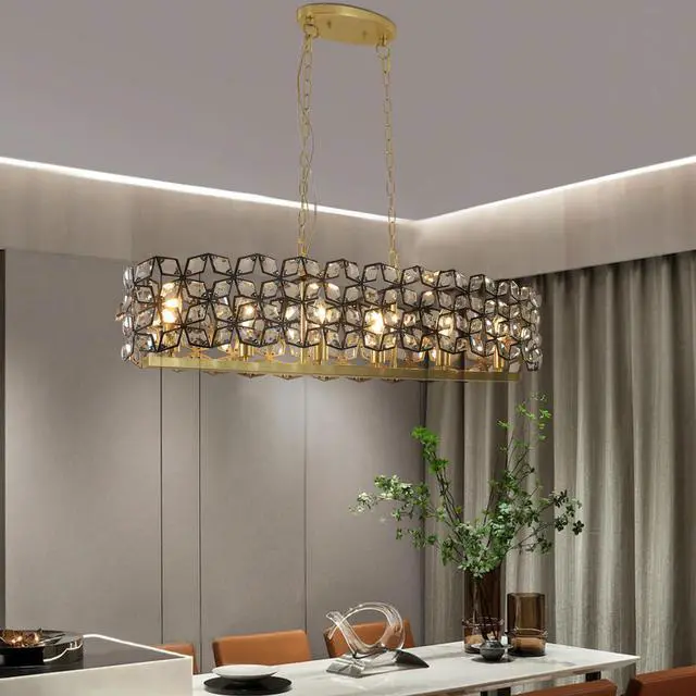 Main image of 39" Contemporary Crystal and Blackgold Pendant Chandelier Geometric Modern Light Fixture for Dining Room, Kitchen, Or Living Room (Bulb Not included)