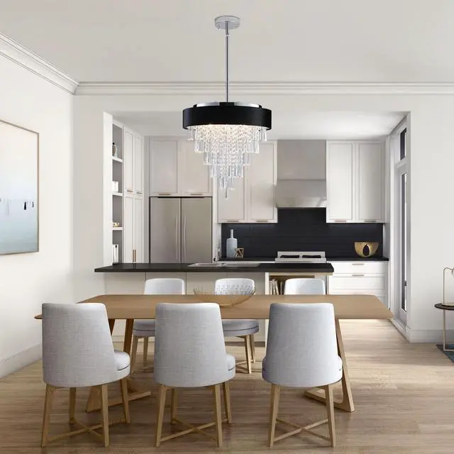 Alt view image 3 of 7 - 18-inch Modern Crystal Chandelier with Black Imitation Velvet Anti-Glare Shade, Adjustable Height, 8-Light G9 Base for Dining Room, Living Room, Or Bedroom (Bulb Not included)