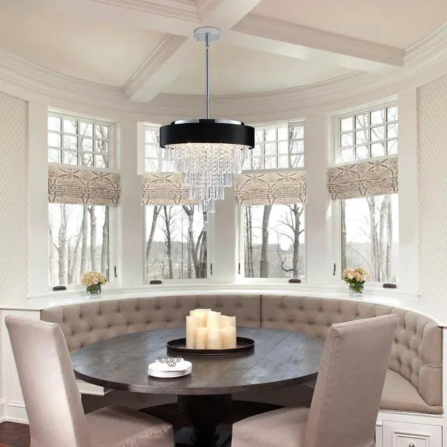 Alt view image 5 of 7 - 18-inch Modern Crystal Chandelier with Black Imitation Velvet Anti-Glare Shade, Adjustable Height, 8-Light G9 Base for Dining Room, Living Room, Or Bedroom (Bulb Not included)