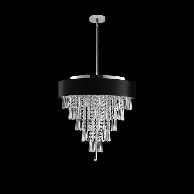 Alt view image 6 of 7 - 18-inch Modern Crystal Chandelier with Black Imitation Velvet Anti-Glare Shade, Adjustable Height, 8-Light G9 Base for Dining Room, Living Room, Or Bedroom (Bulb Not included)