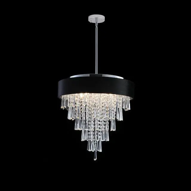 Alt view image 7 of 7 - 18-inch Modern Crystal Chandelier with Black Imitation Velvet Anti-Glare Shade, Adjustable Height, 8-Light G9 Base for Dining Room, Living Room, Or Bedroom (Bulb Not included)