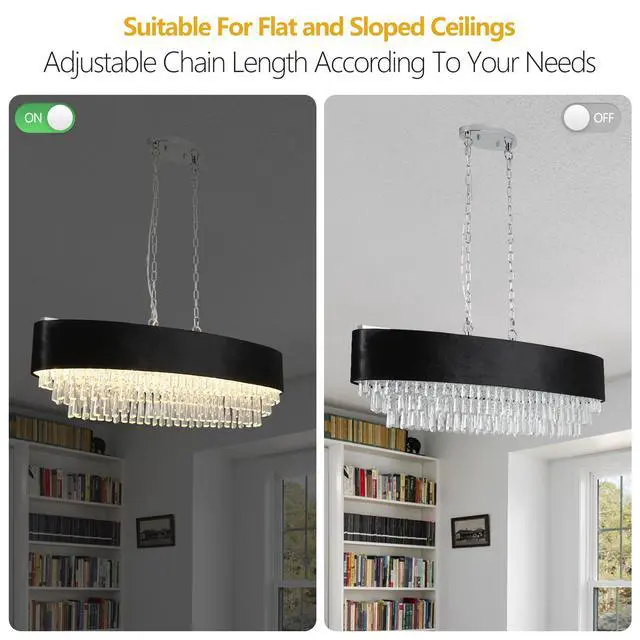 Alt view image 7 of 7 - 39" Modern Crystal Chandelier with Black Imitation Velvet Anti-Glare Shade, Adjustable Height, 8-Light G9 Base for Dining Room, Living Room, Or Bedroom (Bulb Not included)