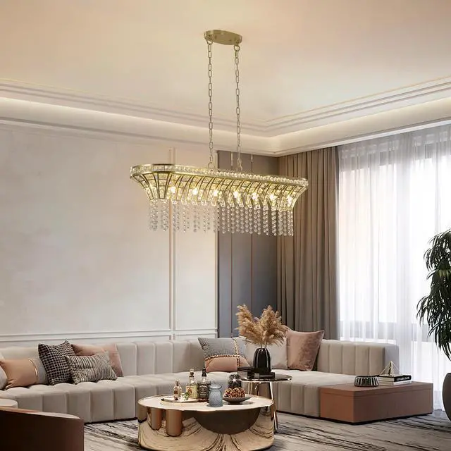 Main image of 39" Modern Crystal Linear Rectangle Chandelier with Gold Finish, Elegant Pendant Light with Cascading Beads, for Dining Room, Living Room, Or Foyer (Bulb Not included)